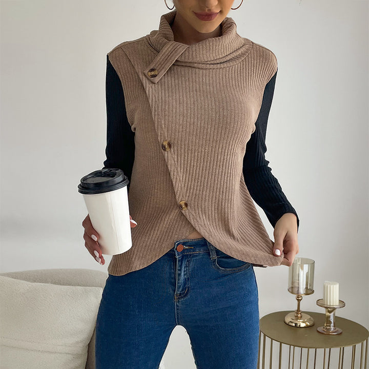 Damen Strickpullover mit asymmetrischem Design und dekorativem Kragen Drune