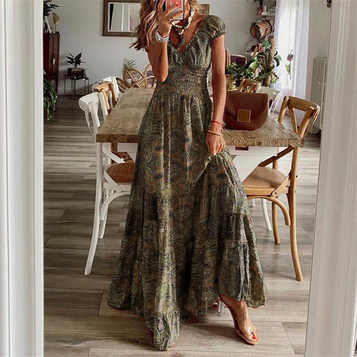 Damen Maxikleid mit Boho-Design und schwingendem Abschluss Drune