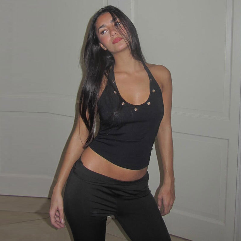 Damen sportliches Top mit modischen Details und tiefem Ausschnitt Drune