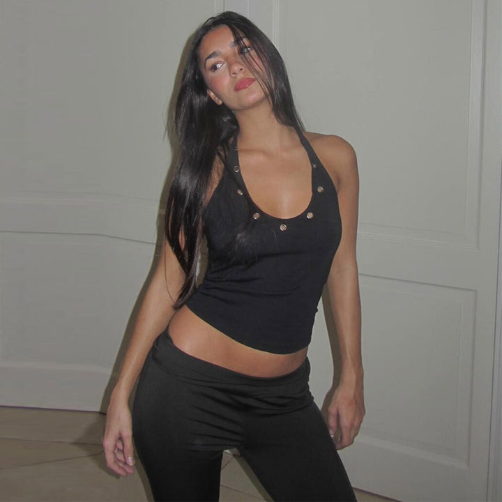 Damen sportliches Top mit modischen Details und tiefem Ausschnitt Drune
