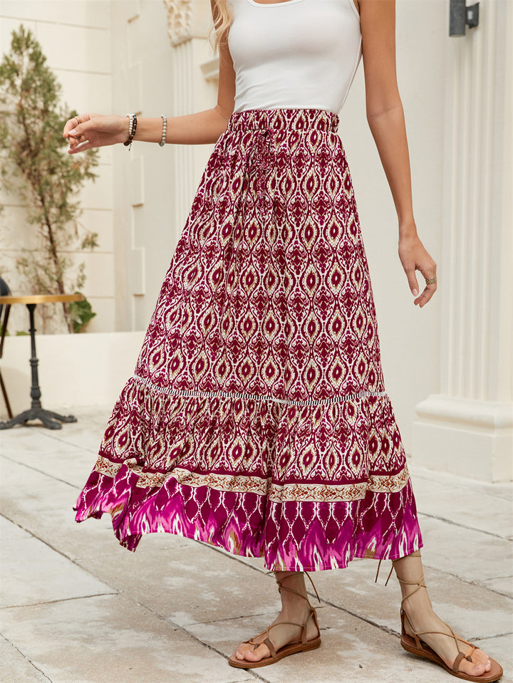 Damen Boho Maxirock mit elastischem Bund und Volants Drune