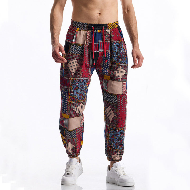 Herren lockere Freizeithose mit buntem Muster und elastischem Bund Drune