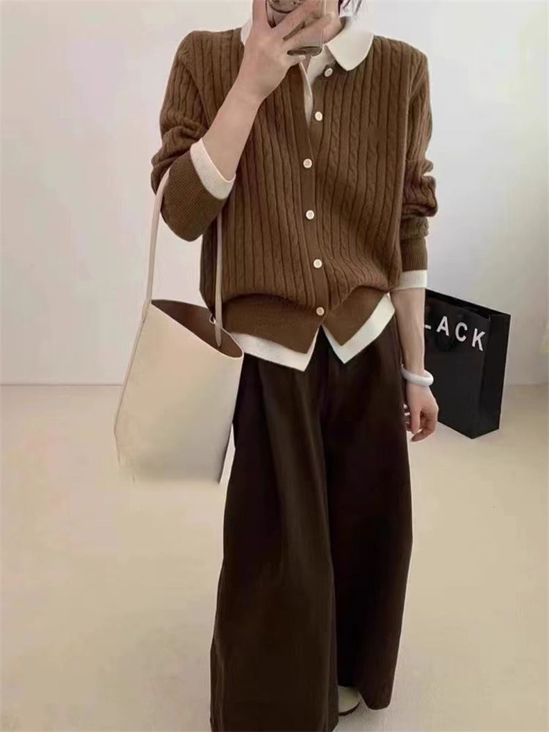 Damen gemütlicher Strickpullover mit modischem Knopfdesign und Rippenstruktur Drune