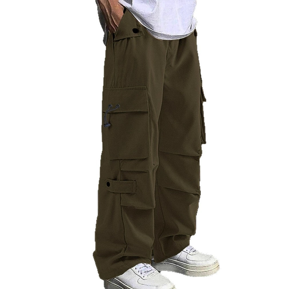 Herren nan baggy Cargohose mit utilitarischen Klapptaschen, Kordelzugbund und verstärkten Nähten Drune