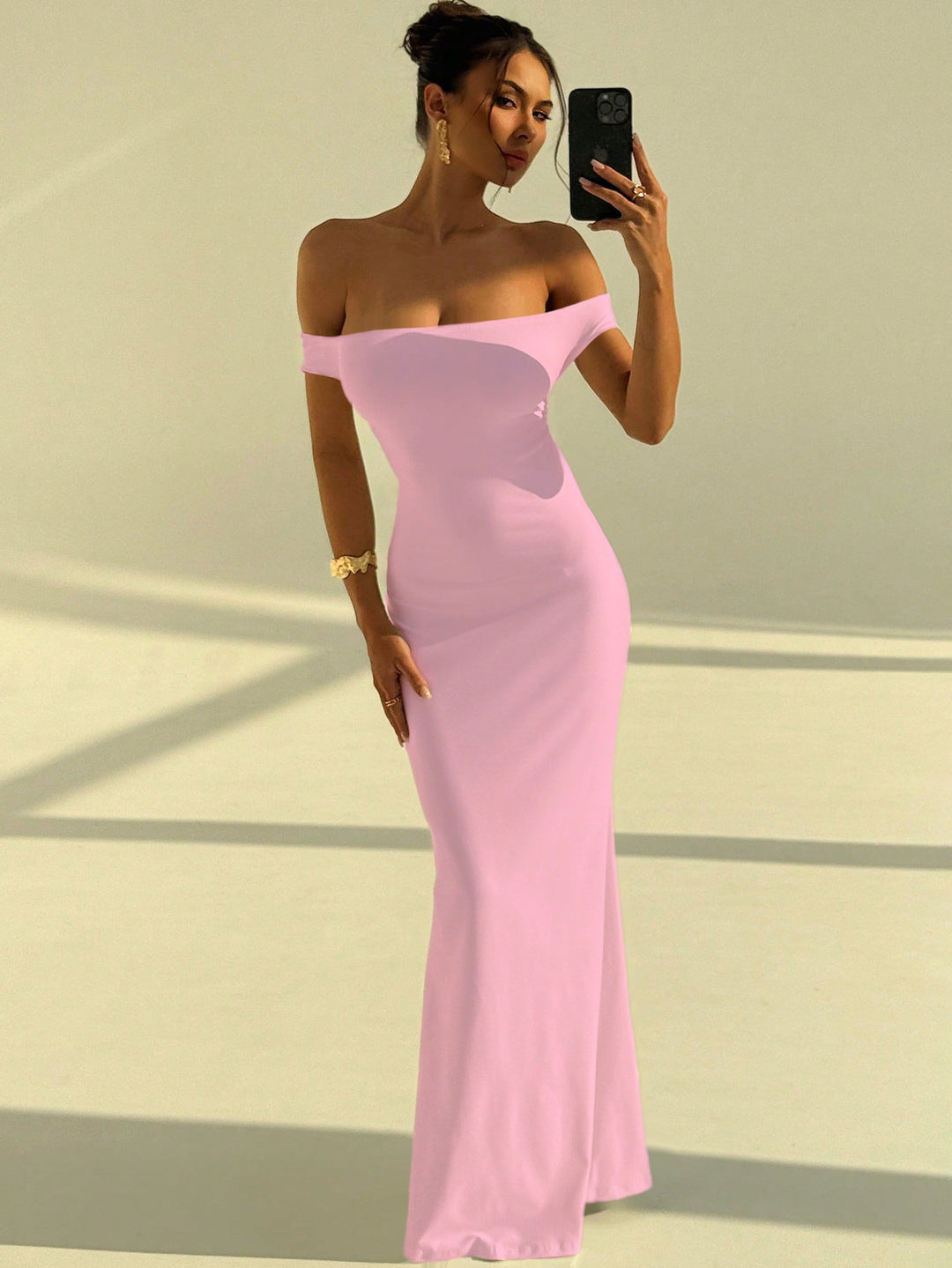 Damen Elegantes Off-Shoulder Maxikleid mit figurbetontem Schnitt Drune