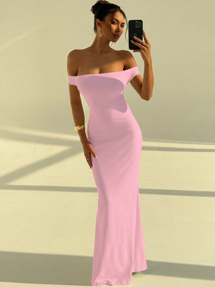 Damen Elegantes Off-Shoulder Maxikleid mit figurbetontem Schnitt Drune