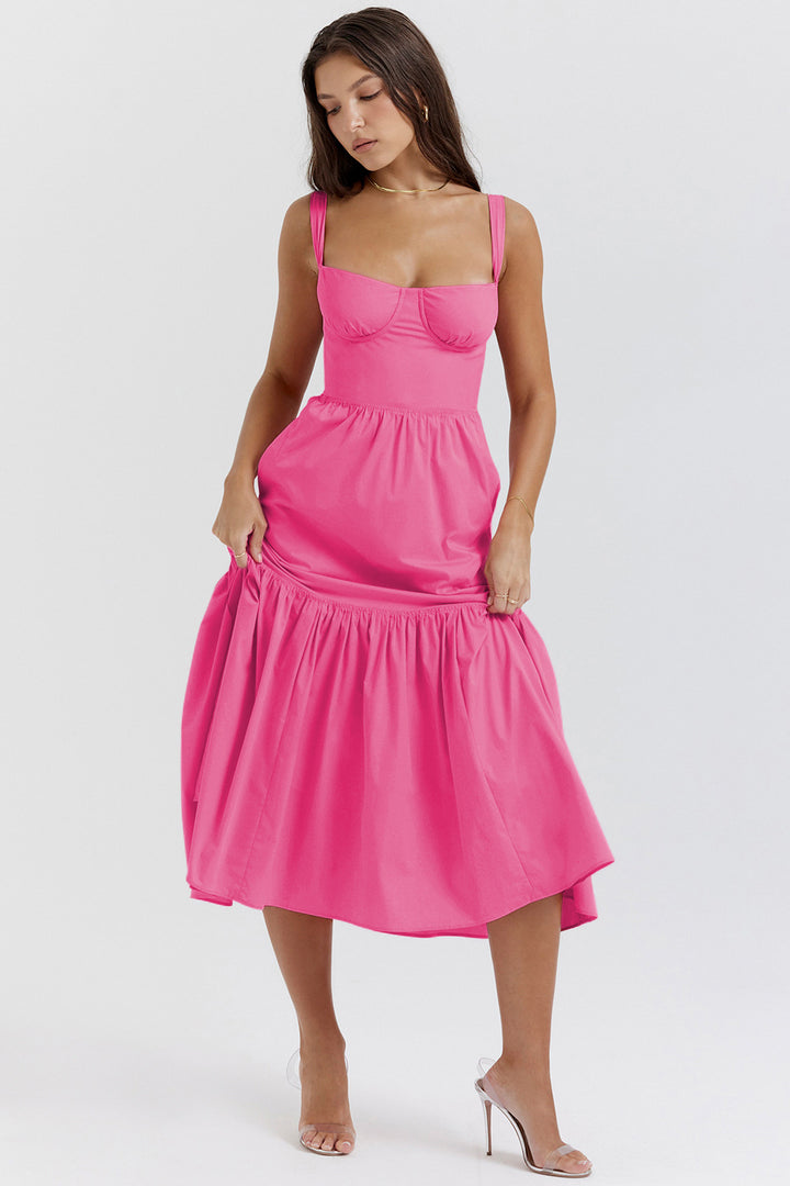 Damen Floral gemustertes Maxikleid mit tailliertem Oberteil und Volantrock Drune