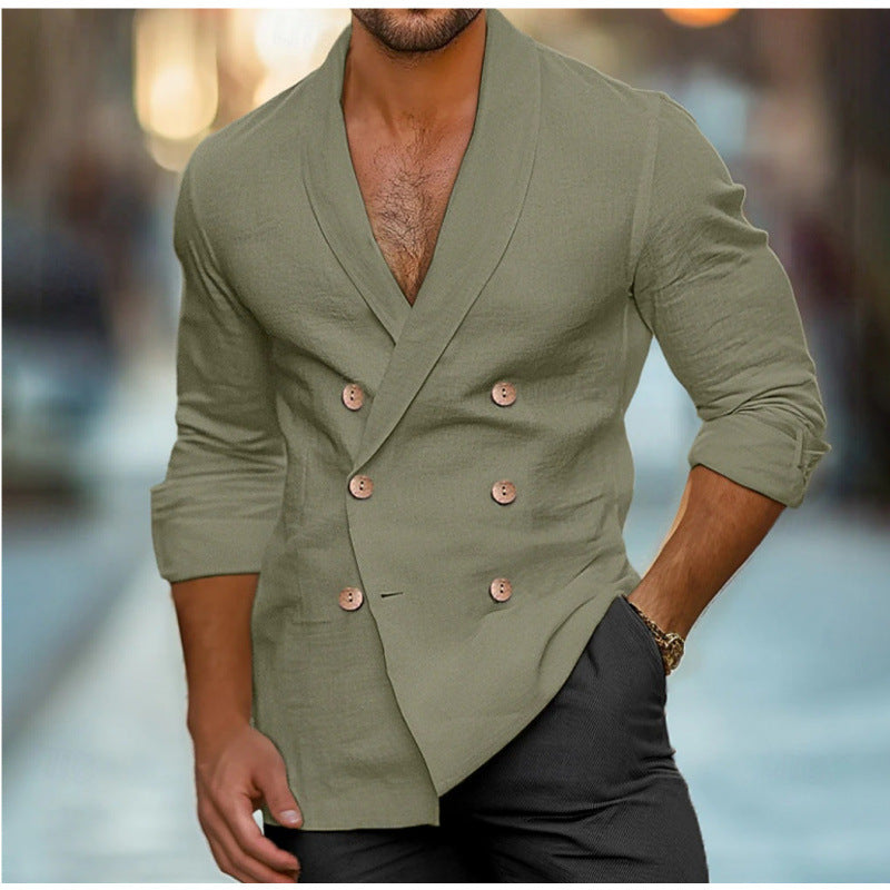 Herren eleganter Leinenblazer im doppelten Knotendesign Drune