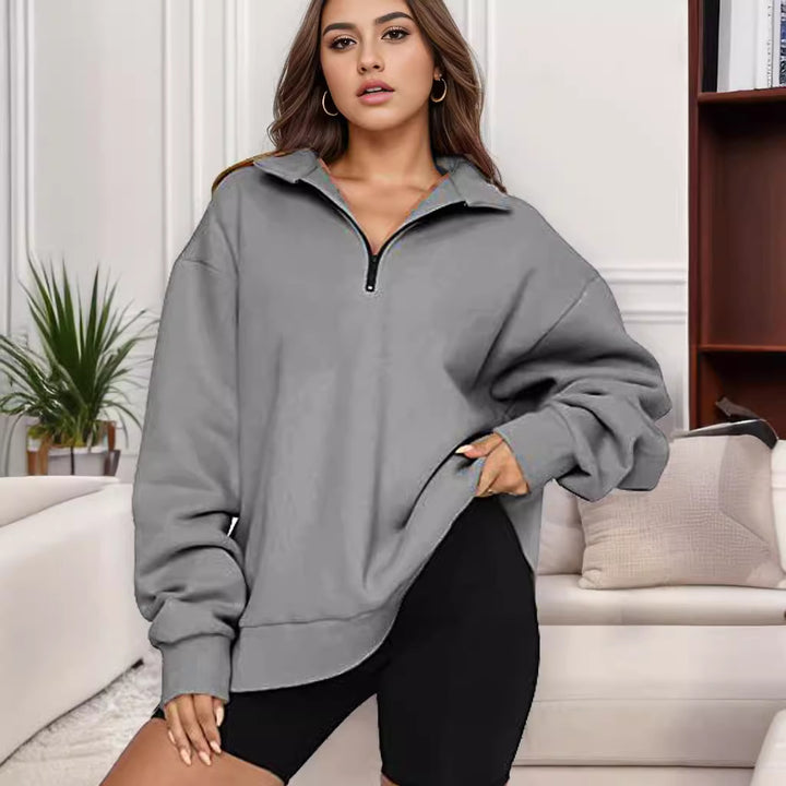 Damen Oversized Sweatshirt mit Stehkragen Drune