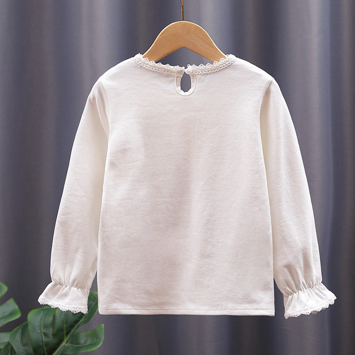 Mädchen Langarmshirt mit niedlicher Spitzenverzierung und Schleifendekor Drune