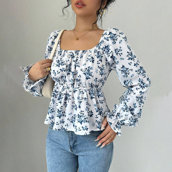 Damen Bluse mit floralem Design und voluminösen Ärmeln Drune
