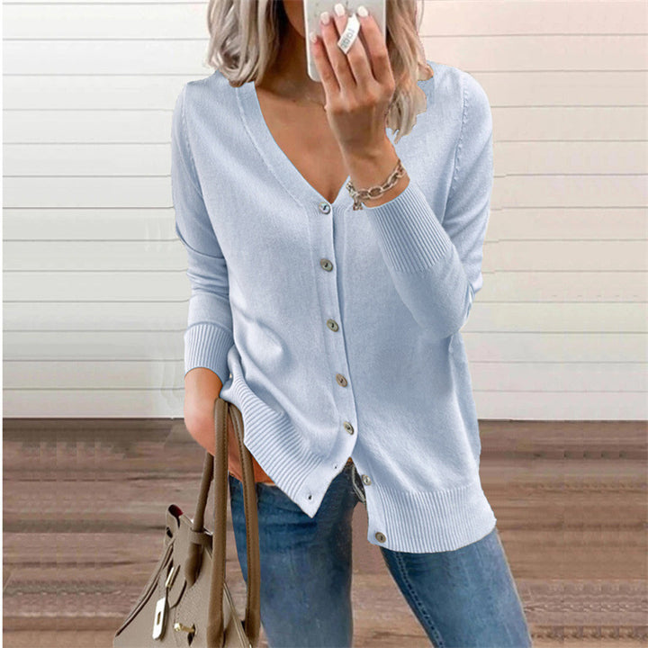 Damen Strickjacke mit modernen Knopfdetails und tiefem V-Ausschnitt Drune