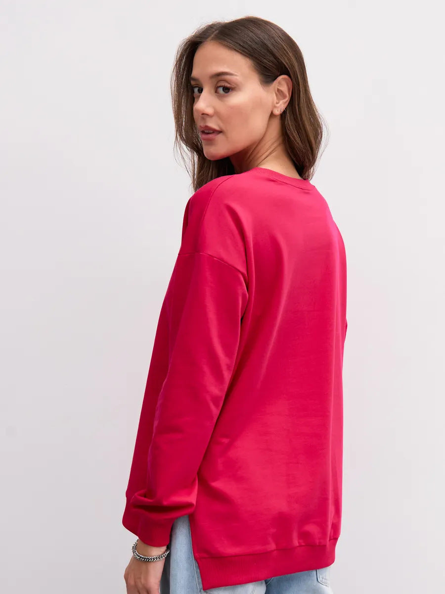 Damen bequemer Sweatshirt mit seitlichen Schlitzen Drune