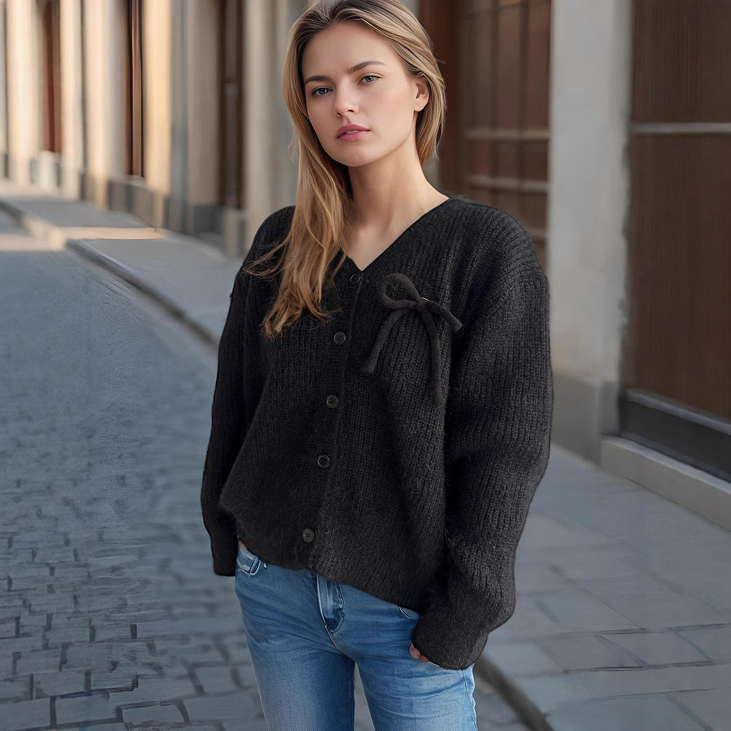 Damen gemütlicher Strickcardigan mit feiner Struktur und dekorativen Knopfdetails Drune