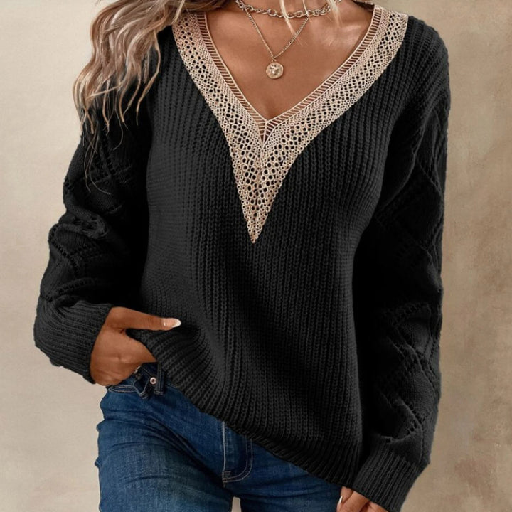 Damen Strickpullover mit raffiniertem Häkel-Ausschnitt Drune