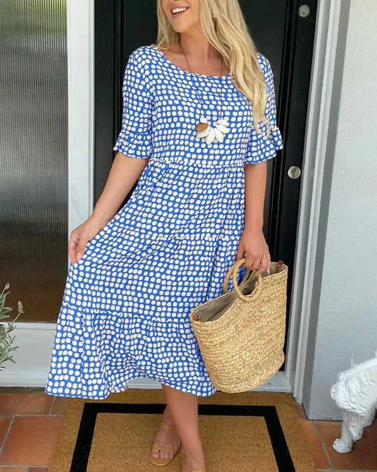 Drune | Sommer Rundhals Bedrucktes Kurzarmkleid