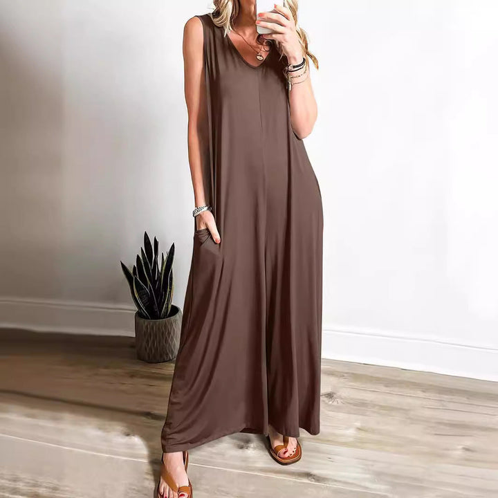 Damen weit geschnittene Jumpsuit mit V-Ausschnitt Drune