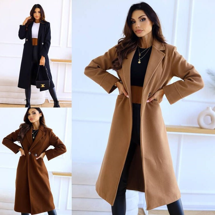 Damen Eleganter Wollmantel mit klassischem Revers und zeitlosem Design Drune
