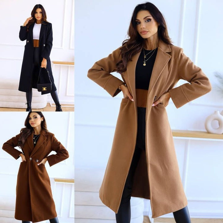 Damen Eleganter Wollmantel mit klassischem Revers und zeitlosem Design Drune