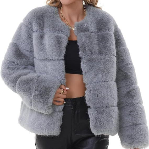 Damen Modischer Kunstfell-Jacke mit strukturiertem Design Drune