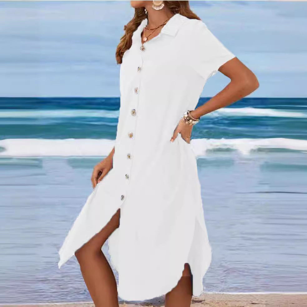 Damen Hemdblusenkleid mit Knopfdetail und schwingendem Saum Drune