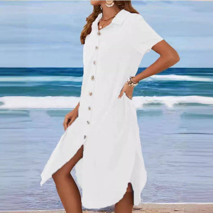 Damen Hemdblusenkleid mit Knopfdetail und schwingendem Saum Drune