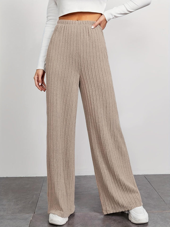 Damen weite Rippstrick-Hose mit hohem Bund und seitlichen Eingrifftaschen Drune