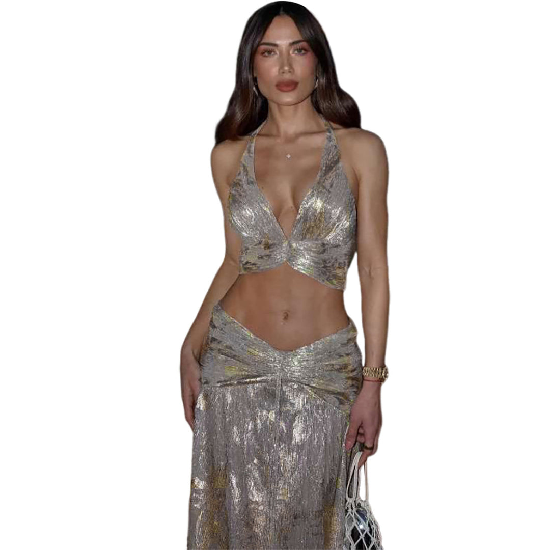 Damen Zweiteiliges glitzerndes Maxikleid mit raffinierten Schnürdetails Drune