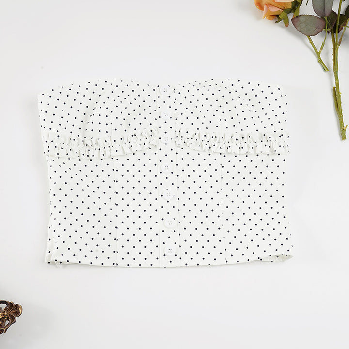 Damen Bandeau-Oberteil mit verspieltem Rüschenrand und Knopfdetails Drune