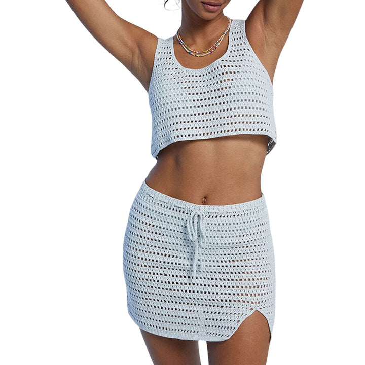 Damen gehäkeltes Strand-Set mit Crop-Top und Minirock Drune