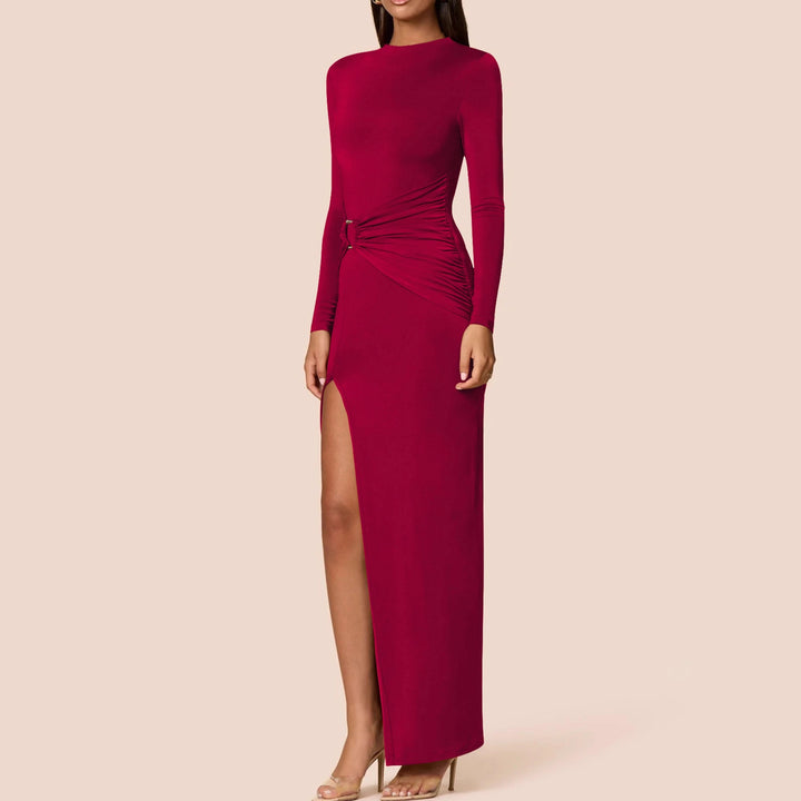 Damen Elegantes Maxikleid mit figurbetonendem Schnitt und hohem Schlitz Drune
