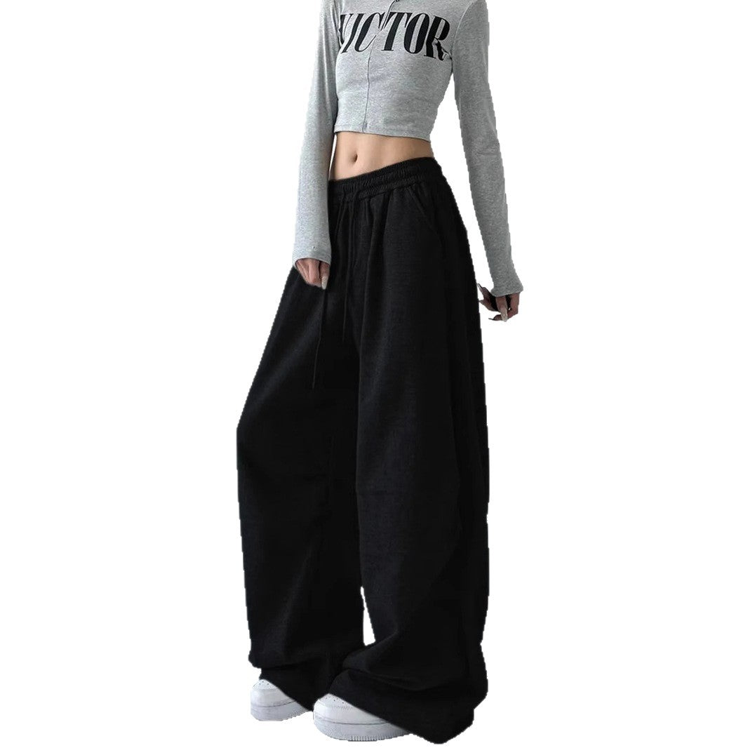 Damen nan weite taillenhohe Loungehose aus weichem Baumwollmix mit Tunnelzug und Seitentaschen Drune
