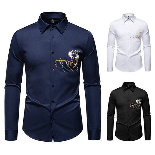 Herren Langarmhemden mit einzigartigem Stickdesign Drune
