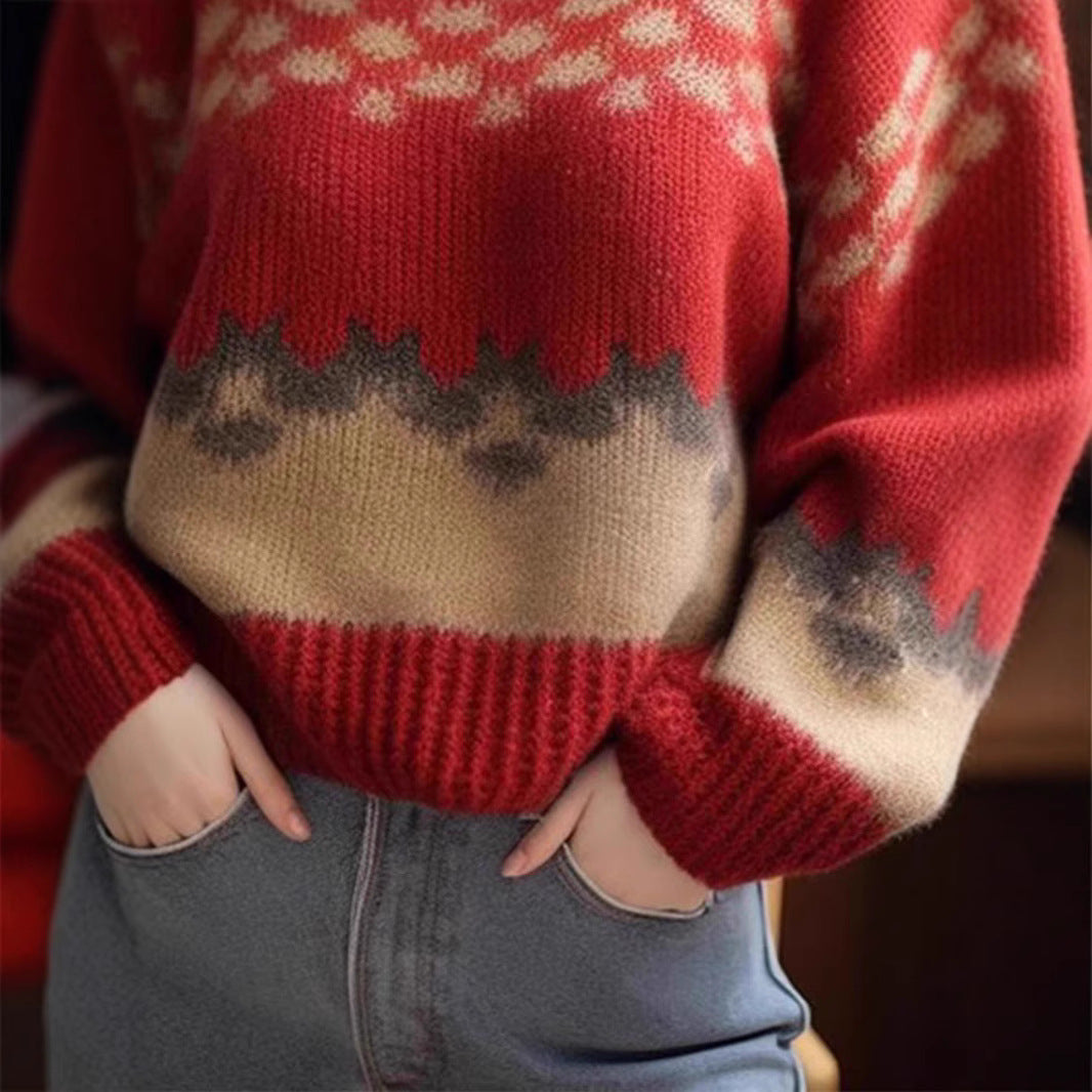 Damen Großer, lässiger Strickpullover mit grafischem Muster Drune