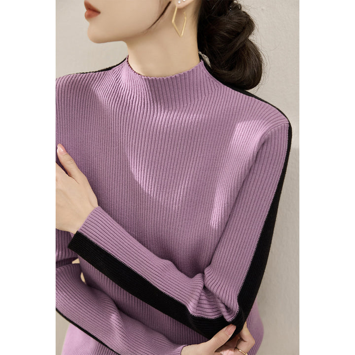 Damen modischer Rollkragenpullover mit strukturiertem Rippdesign und kontrastierenden Ärmeln Drune
