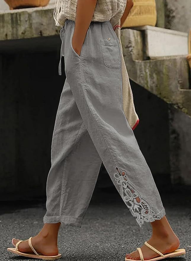 Damen Leichte und luftige Sommerhose im Boho-Stil mit Stickerei Drune