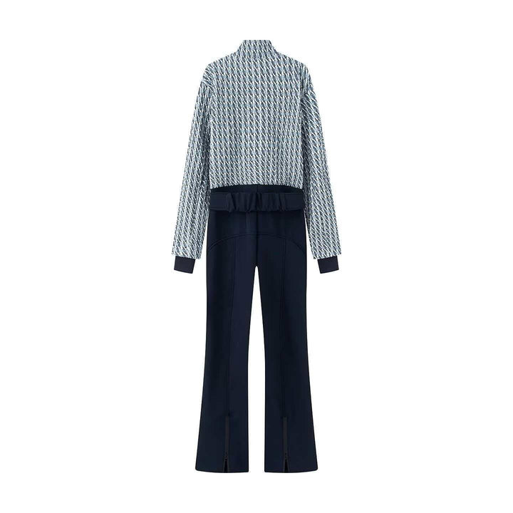 Damen nan kurz geschnittenes Bouclé-Blouson-Set mit Stehkragen, verdecktem Reißverschluss und High-Waist Schlaghose Drune