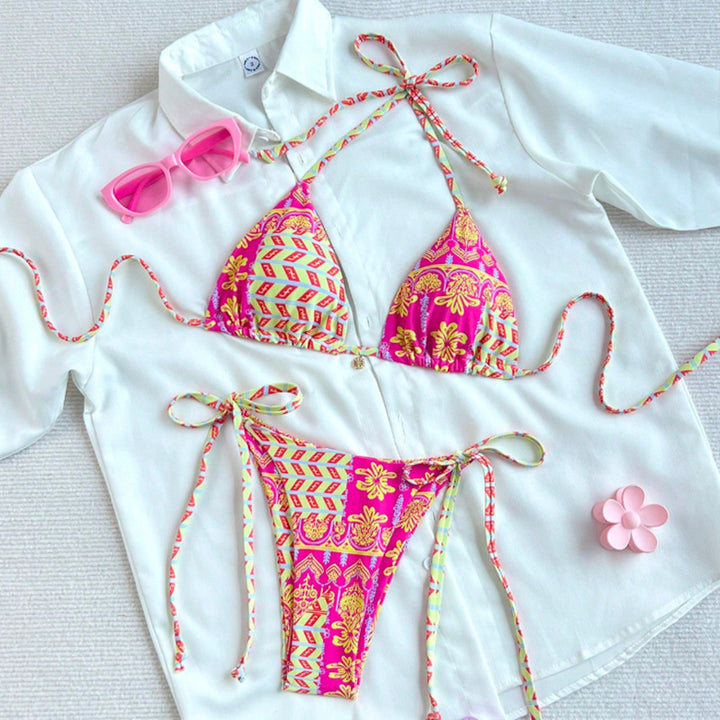 Damen Triangel-Bikini mit modischer Schnürung und buntem Design Drune
