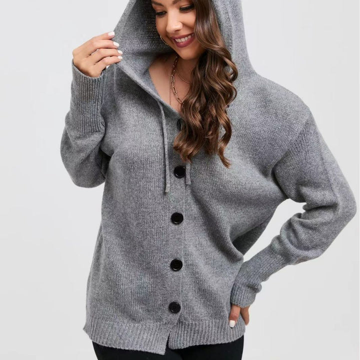 Damen gemütlicher Strickcardigan mit Kapuze und praktischen Knopfdetails Drune