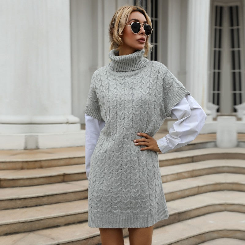 Damen Strickkleid mit hohen Kragen und modischem Zopfmuster Drune