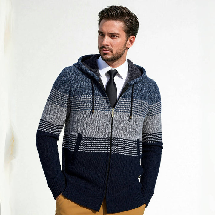 Herren Designermantel mit Kapuze und strukturiertem Strickmuster Drune