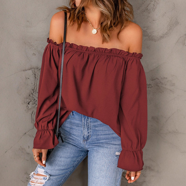 Damen Off-Shoulder Bluse mit Rüschendetails und langen Ärmeln Drune