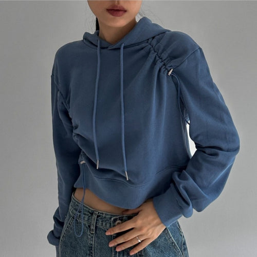 Damen cropped Kapuzenpullover mit verstellbarem Kordelzug Drune