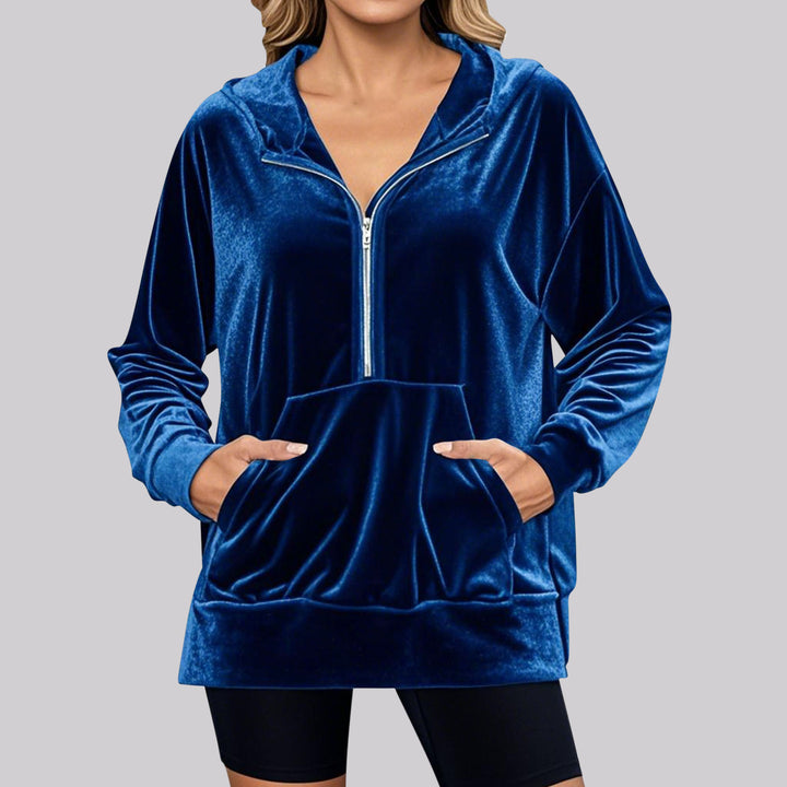 Damen Hochwertiger Kapuzenpullover aus Samt mit Reißverschluss Drune