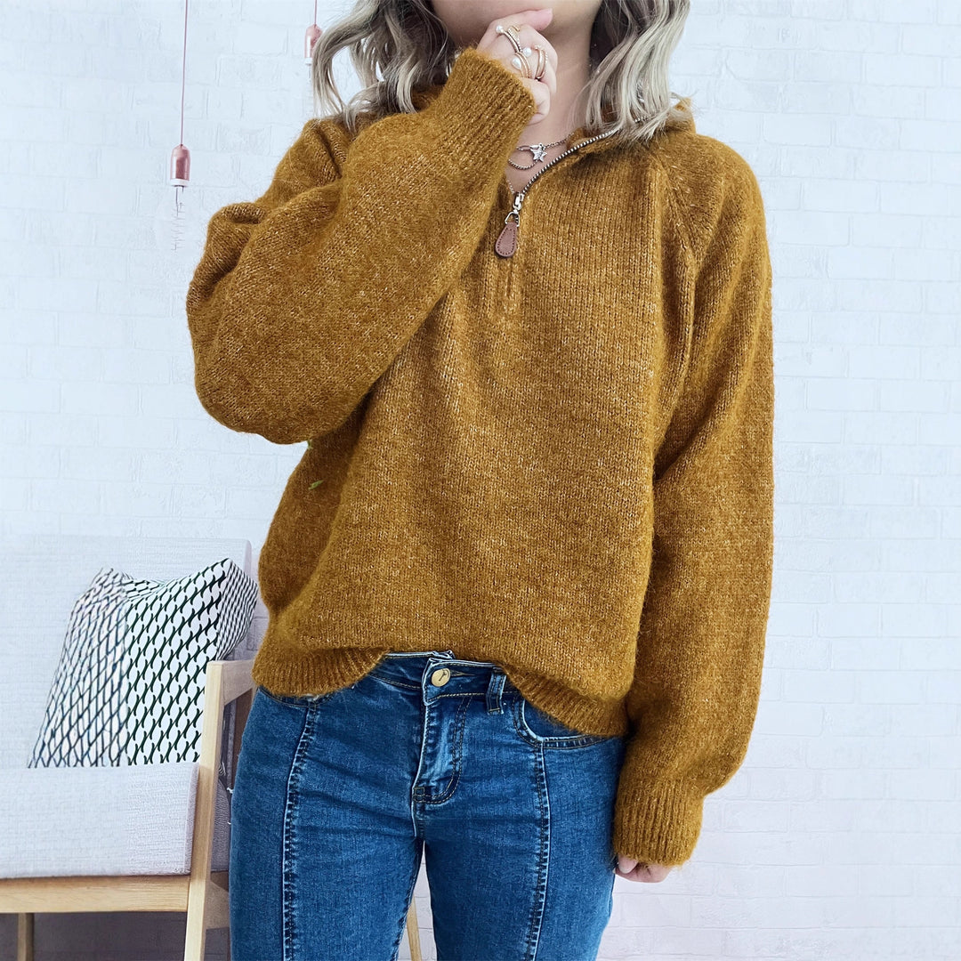 Damen kuscheliger Kapuzenpullover mit Zipper und modernem Rippdesign Drune