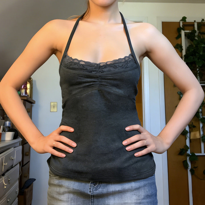 Damen Sexy Spaghetti-Trägertop mit Spitzeneinsätzen Drune