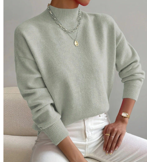 Damen Strickpullover mit hohem Kragen und feiner Textur Drune