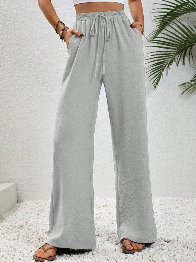 Damen lässige Palazzohose mit elastischem Bund und praktischen Taschen Drune