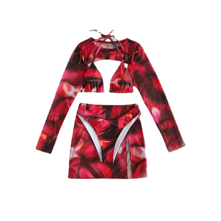 Damen modisches Crop-Top mit langem Ärmel und asymmetrischem Rock Drune