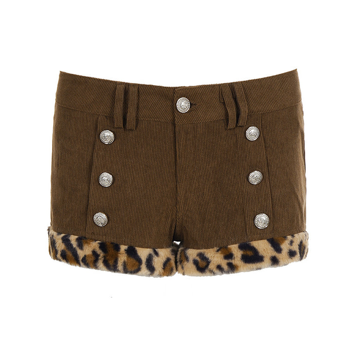 Damen Shorts mit eleganten Knopfdetails und trendigem Leopardenbesatz Drune